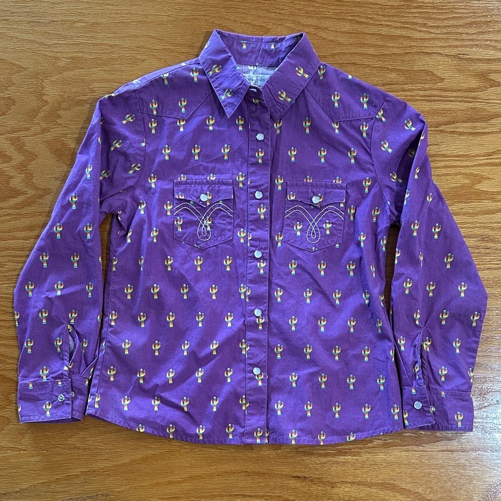 Kids' Purple Cactus Print Pearl Snap Shirt